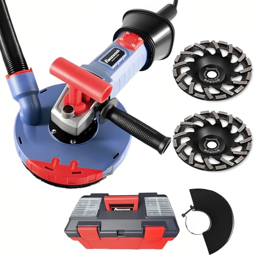 FANZWORK Ponceuse à béton, 2100 W/180 mm, avec meule diamant de qualité supérieure de 180 mm, capot d'aspiration, poignée en T