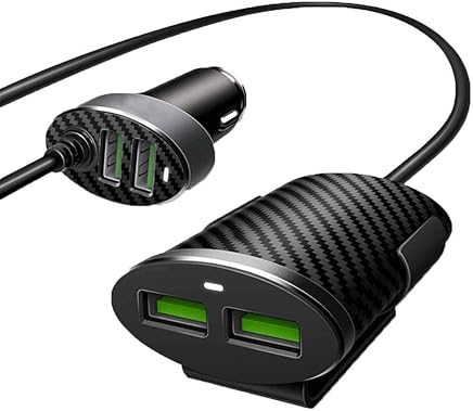 Rekkles Coche de 4 Puertos USB Fuente de alimentaci?n 5.1A Tableta del tel?fono m?vil Cargador Negro Hebilla de Carga Cable de extensi Rekkles Coche de 4 Puertos USB Fuente de alimentaci?n 5.1A Tableta del tel?fono m?vil Cargador Negro Hebilla de Carga Cable de extensi