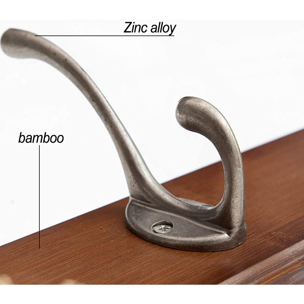 SAeWare Garderobenleiste aus Bambusholz, Wandmontage, Hut-Organizer, Kleiderbügel, Wand, rustikaler Vintage-Stil, mit Metallhaken zum Aufhängen, für Flur, Wohnzimmer, 4 Haken, 5 Haken
