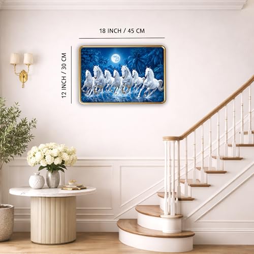 Image of XOPY Seven Running Horses with Golden Frame | Vastu 7 horses Raw Pyrite Painting for Home, Office & Living Room Wall Decore | 12X18 Inch Sparkle Laminated Frame | Best For Gifting (53323, 12X18)