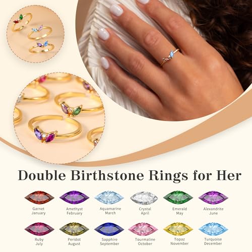 Christmas Gifts for Women Stocking Stuffers Birthstone Rings for Women Gold Rings for Women Non Tarnish with Birthstone 21st Birthday Gifts for Her Daughter Sister Christmas Jewelry