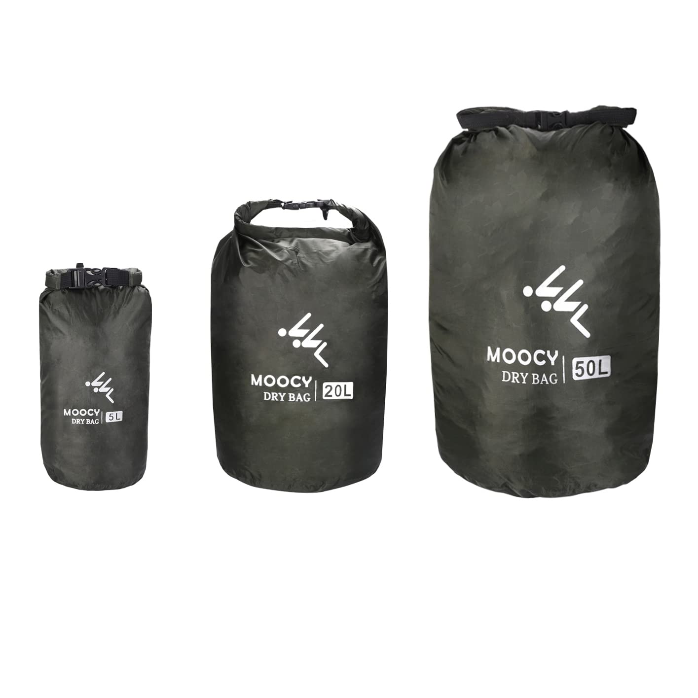 MOPHOEXII Waterproof Dry Bag - Fully Submersible 1pk or 3pk Ultra Lightweight Airtight Waterproof Bags - 5L, 20L and 50L Sizes -Roll Top Dry bags Dry Sack (Dark Green, 3 Pk - 5L, 20L,50L)