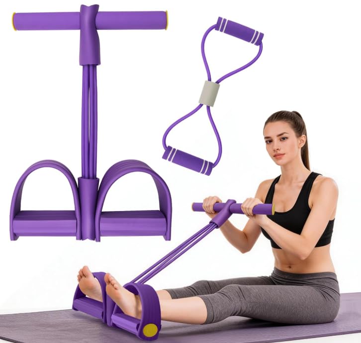8 Tube Pedal Resistance Device, 2026 Foot Pedal Puller Exercise Band & Figure 8 Band, Adjustable for Abdomen Arm Waist Leg Training (Purple)