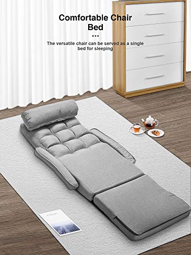 Kealive Floor Chair Indoor Adjustable 6-Position Chaise Lounge Folding Padded Gaming Chair Portable Lazy Sofa Lounger Bed with Armrests and a Massage Pillow (Gray)