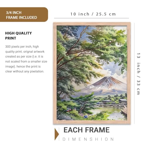 Image of kotart Big Aesthetic Japanese Nature Art View Framed Poster | Mount Fuji Wall Framed Posters for Living Room Bedroom Wall Decor Set Of 3 (10X13 inch)