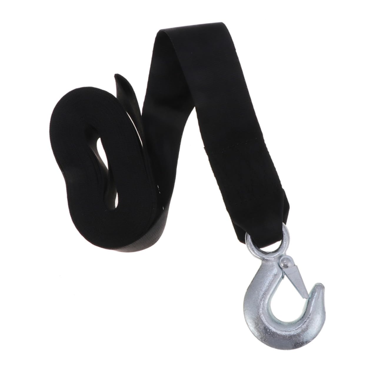 LIFKOME Cinghia Struttura Semplice e Sicura con Gancio in Acciaio di Traino Rimorchio Nera in Poliestere Larga 4.7 Cm, per Uso con Verricello