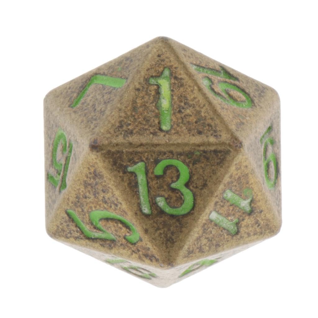 Juego de 5 dados poliédricos de metal sólido D20 para juegos de rol D&D de 20 caras, bronce