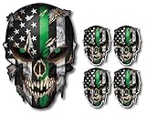 5 Pack of Thin Green Line Skulls I Support The Military Vinyl Decal Sticker American Flag Car Truck...