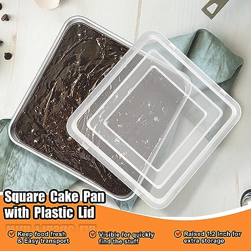 Image of TeamFar 6 x 6 Inch Square Cake Pan, Stainless Steel Square Baking Pan with Lid for Brownie Lasagna, Non-Toxic & Heavy Duty, One-Piece & Smooth, Dishwasher Safe & Easy Clean (2 Pans + 2 Lids)