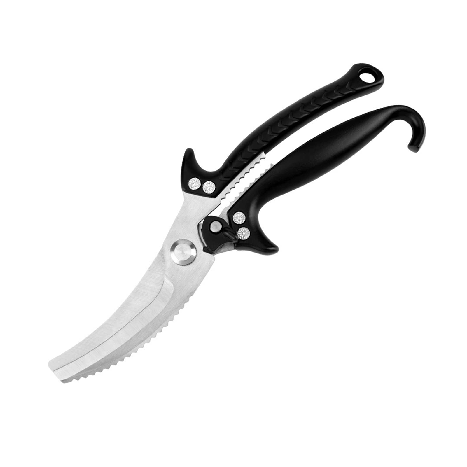 Küchenschere, Küchenschere, 4 mm dicke Klinge, Hühnerknochenschere mit Sicherheitsverriegelung, Seepferdchen (schwarze Schere)