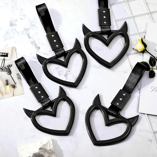 Image of 4 Pieces Heart Handle Keychains Car Accessory Heart Hand Strap Drift Charm for Car Interior Exterior Decoration(Black,Devil)