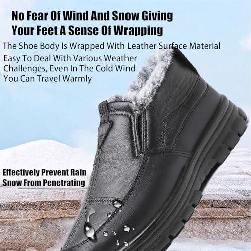 Men's Leather Slip On Platform Snow Boots Winter Warm Fur Lined High Top Non-Slip Outdoor Sneakers Boots Comfort Office Dress Walking Loafers Shoes2