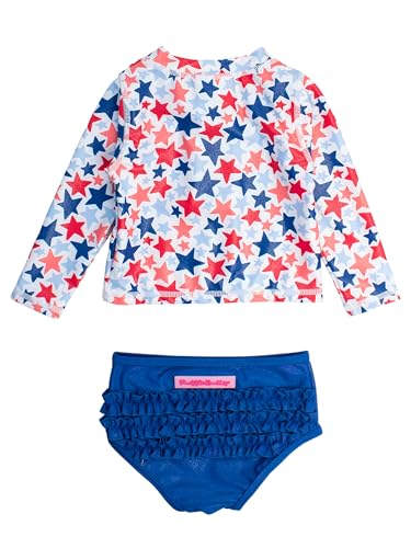 Image of RuffleButts Baby /Toddler Girls Long Sleeve Rash Guard 2 Piece Swimsuit Set w /UPF 50+ Sun Protection with Zipper