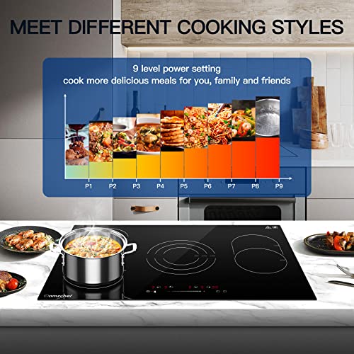 Electric Cooktop 30 Inch, Amzchef Built-In Radiant Electric Stove Top, 240V Radiant Electric Stove Top With 4 Burners, 9 Heating Level, Timer & Kid Safety Lock, Sensor Touch Control #TOP3