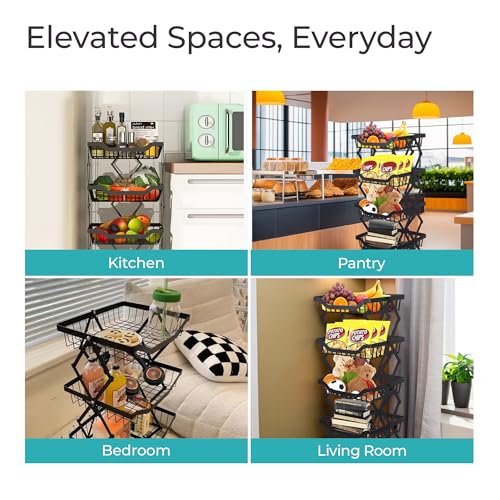 Image of The Better Home Collapsible storage baskets Black | Stackable Kitchen Basket For Storage | Carbon Steel Collapsible Foldable Basket For Fruits And Vegetables | Rust-Resistant | Unbreakable (5 layer)