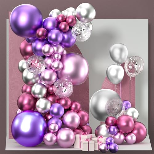 Image of PartyWoo Purple Shades Balloon Garland Kit, 140 pcs Shades of Purple Balloons Different Sizes Pack of 18 Inch 12 Inch 10 Inch 5 Inch for Balloon Garland as Birthday Decorations, Party Decorations