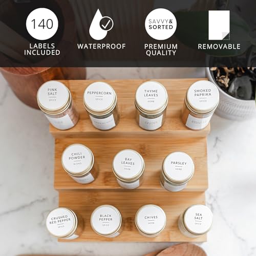 Image of SAVVY & SORTED - Round Spice Labels for Spice Jar Lids, 140 Spice Jar Labels for Spice Containers, Spice Labels - Spice Organization Labels, Herb Seasoning Labels, Pantry Labels for Jars