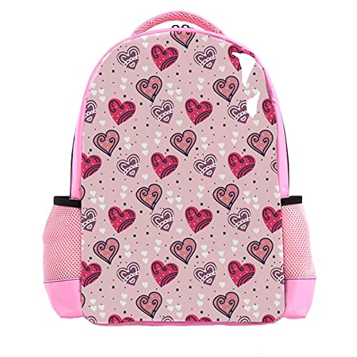 Sac à dos scolaire rose motif cœurs pour enfants et adolescents