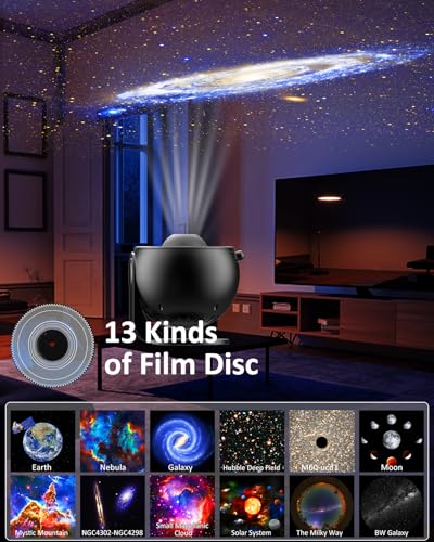 Image of Star Projector Galaxy Night Light with 4K Replaceable 13 Film Discs, 360 Rotating Timed Planetarium for Kids, Home Theater, Ceiling, Room Decoration