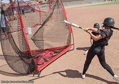 Powernet Triple Threat Baseball Training Net | 3 Way 7' X 7' Batting Or Pitching Net Covers 147 Square Feet | Pitch Or Hit Into Net Train Multiple Stations At Once | Player Stand In (Red) #TOP3