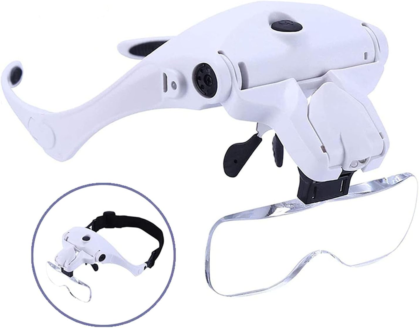 Head Mount Magnifying Glass with 2 Led Professional Jewelers Loupe Light Bracket and Headband are Interchangeable 1.0X,1.5X,2.0X,2.5X,3.5X