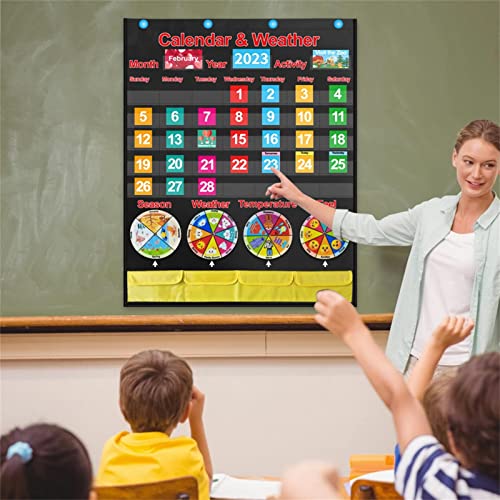 Gráfico meteorológico para pré-escola | Placa mensal do tempo do bolso com ganchos de porta - Calend
