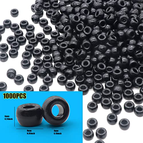 Image of 1000Pcs Pony Beads Bracelet 9mm Black Plastic Barrel Pony Beads for Necklace,Hair Beads for Braids,Key Chain,Jewelry Making (Black) | Large Hole Kandi Acrylic Beads for DIY Friendship Bracelets, Hair Braids, Keychains,Necklaces Jewelry Making Craft Beads