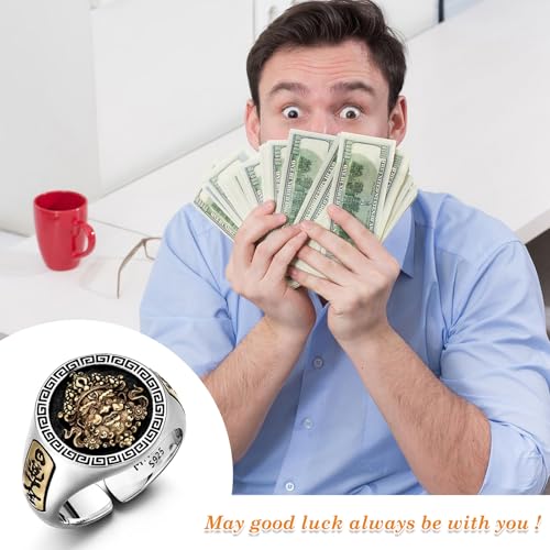 Yellow God of Wealth Ring Fengshui S925 Stering Silver Engraved Relief Ring, Protection Amulet Wealth Love Jewelry, Adjustable Rings for Men Women4