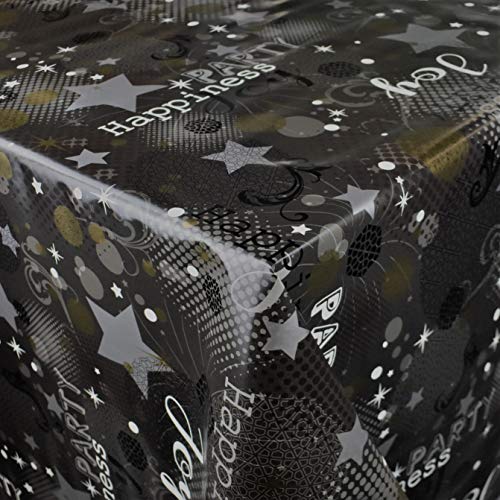 KEVKUS Wachstuch Tischdecke P1094-1 Silvester Neujahr Karneval Fasching schwarz Gold wählbar in eckig rund oval (Rand: Schnittkante (ohne Einfassung), 140 x 240 cm eckig) Cover