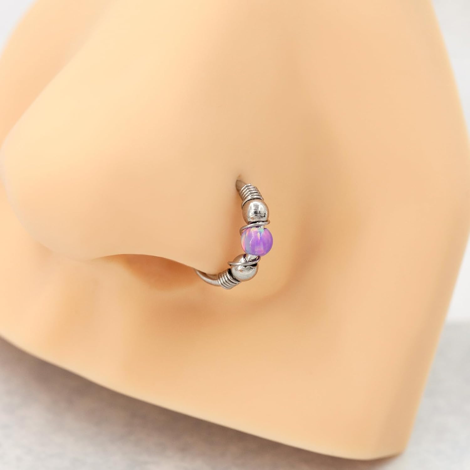 Nose Ring Hoop, 316L Surgical Steel Opal Septum Ring, 18G 20g Cartilage Earring for Women Helix Daith Tragus Nose Labret Lip Piercing Jewelry 7mm/8mm/10mm