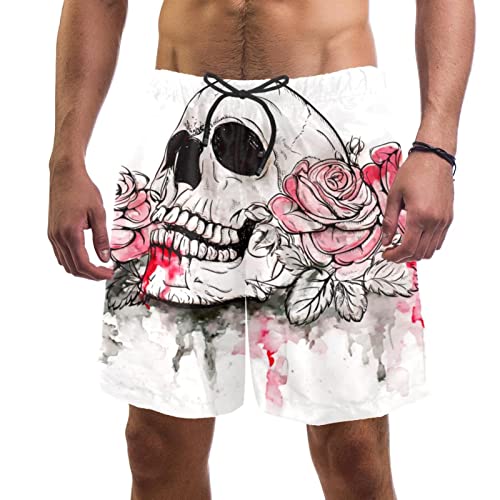 Short de plage crâne floral rose JDEZ maillot de bain homme imprimé original