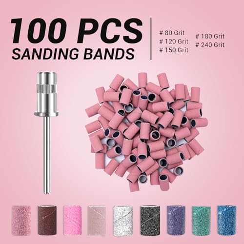 Image of MelodySusie 100 Pcs Nail Drill Bits Sanding Bands for Nail Drill 240 Extreme Fine Grit Nail File Sanding Bands for Acrylic Nails Gel Manicures and Pedicure, Pink