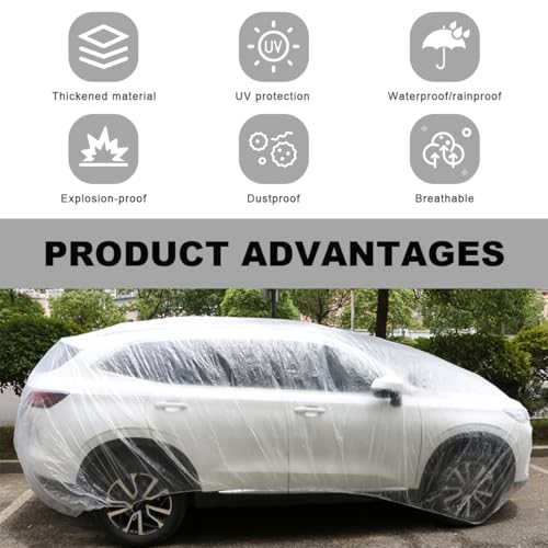 Image of 2 PCS Disposable Car Cover, Waterproof Clear Plastic Car Full Exterior Covers with Elastic Band, Universal Transparent Protective Cover for Cars SUVs, Car Accessories (XL)
