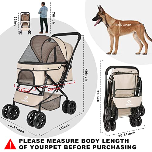 Timati Pet Stroller Dog Strollers for Medium Dogs and Cats with Reversible Handle, 360 Rotating Front Puppy Stroller for Small/Medium Dogs with Mesh Windows (Khaki) Timati Pet Stroller Dog Strollers for Medium Dogs and Cats with Reversible Handle, 360 Rotating Front Puppy Stroller for Small/Medium Dogs with Mesh Windows (Khaki)
