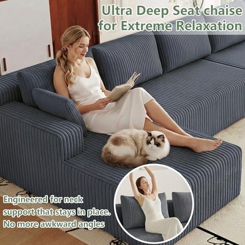Image of 160 inch Modular Sectional Sleeper Sofa, Boneless Cloud Couch for Living Room, U Shaped 3 Seat Sofa with Deep Seat, Free Combination, Couch in a Box, No Assembly Required (Dark Grey)