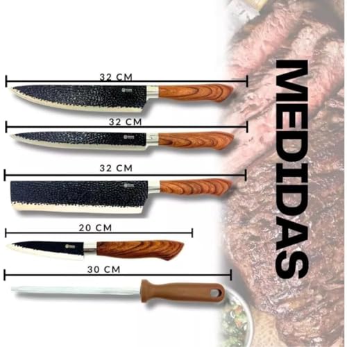 Jogo De Facas Para Churrasco E Cozinha Profissional Em Inox Kit Churrasco 8 Peças Com Amolador E Gar