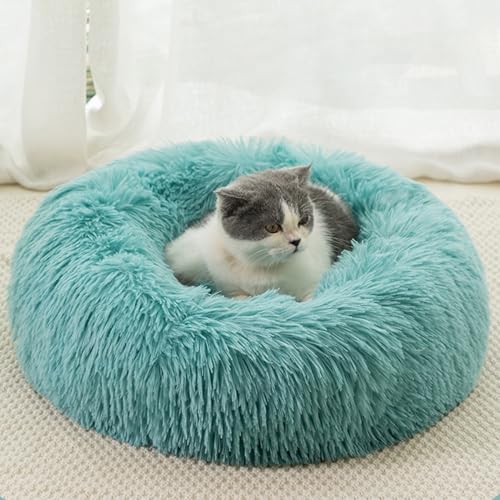猫 犬 ベッド ドーナツふわふわ - 洗える カバー取り外し可能 丸型 暖かい ペットクッション 滑り止め 保温防寒 耐噛み あたたかい 猫 犬 小動物用 ペット用品 ぐっすり眠る 洗濯可能(100cm,ターコイズ)