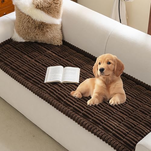 MYSKY HOME Couch Covers for 3 Cushion Sofa Pet Friendly, Couch Cover for Dogs, Sofa Covers for Pets Washable, Soft Non-Slip Sofa Slipcovers Furniture Protector Covers, Chococlate, 27.6