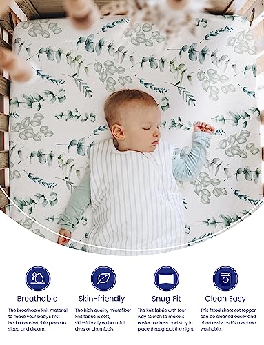 Image of TotAha Botanical Crib Sheets Netural for Girls Boys, Premium Soft Boho Crib Mattress Fitted Sheet, Ultra Breathable Baby Sheets, Super Stretchy Baby Bed Sheets 28x52x9 Extra Deep Pocket