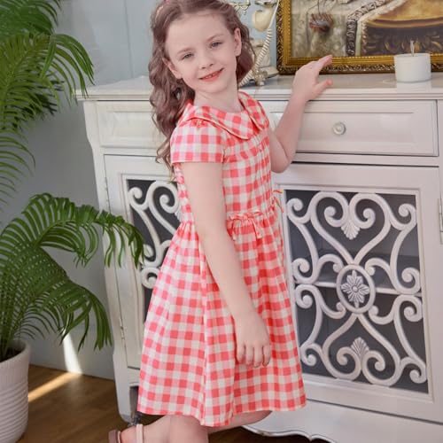 Little Bitty Girls Gingham Dress Sleeveless Checkered Peter Pan Collar Swing Kids Plaid Summer Sundress Party 2-7 Years4