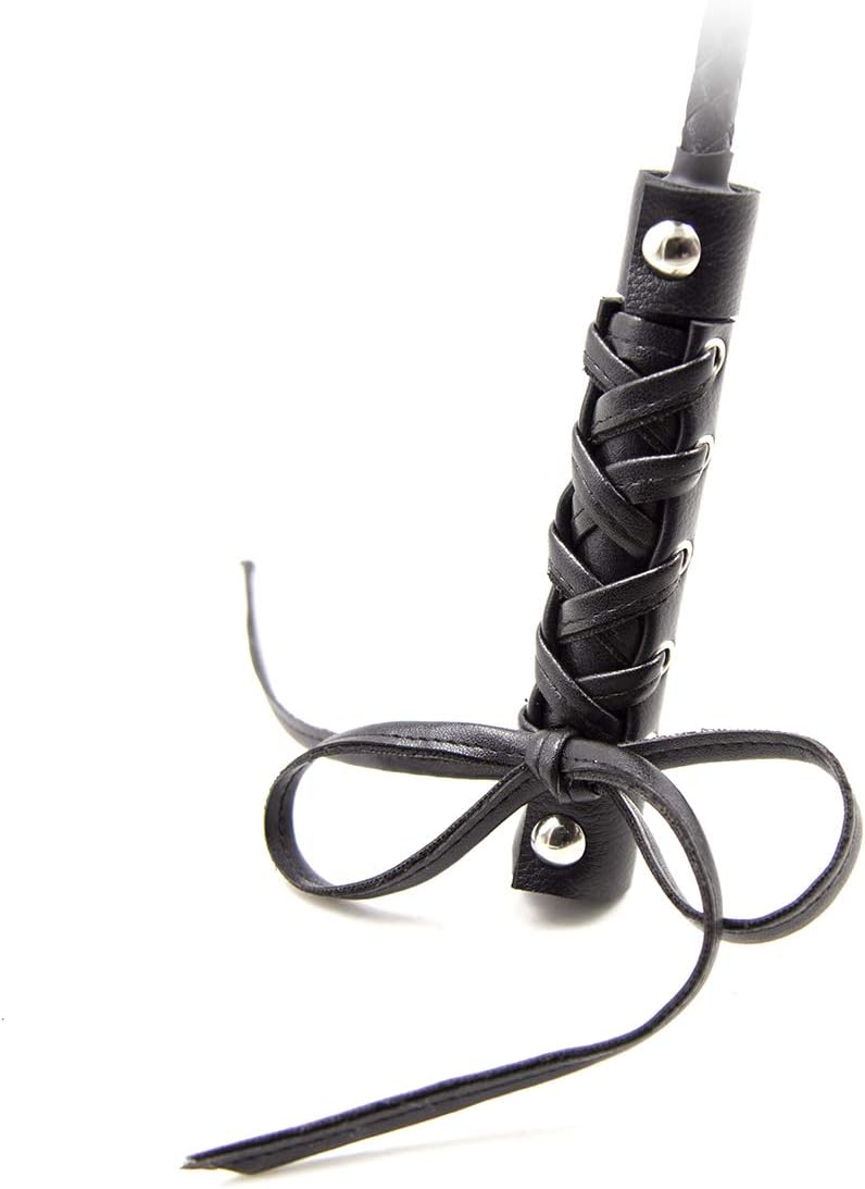 Leather Bow tie Metal Cap with Handle， Bright Leather Whip,Whip, Horse Riding Crop, Role-Playing Props,