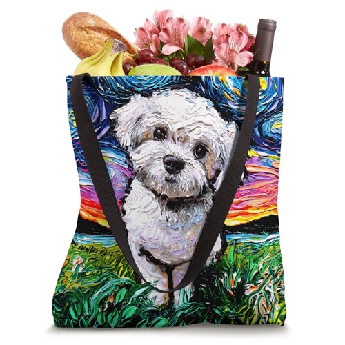 Bolso tote con diseño artístico de Maltipoo Starry Night, blanco, para amantes de los perros Maltese y Poodle miniatura 4
