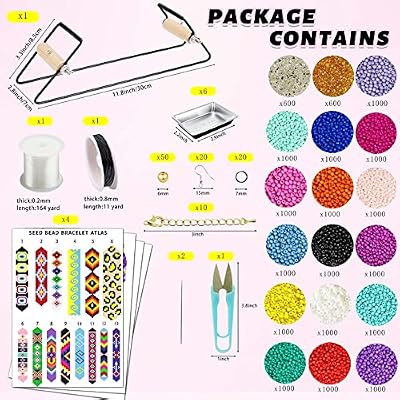 SHUANGART Frame Beading Loom Kit for Beaded Bracelets Earrings Belts Making, Includes 17250 3mm Seed Beads,150 Meter Crystal Elastic Cord, Beading Trays, Needles and Instruction for DIY Craft Jewelry