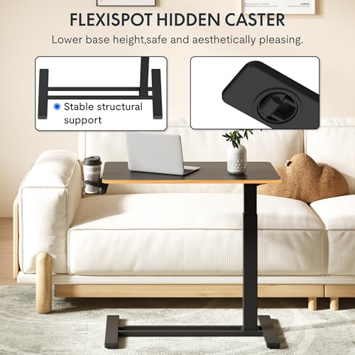 Image of FLEXISPOT H7 Adjustable Overbed Bedside Table with Wheels Pneumatic Mobile Standing Desk Laptop Desk Rolling Computer Cart Movable Overbed Table Hospital Home Use(31.5 inch W x 17.7 inch D, Black Maple Large)