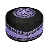 AKONNAS Gorro de oración musulmana Kufi para hombres, gorro de calavera con bordado Topi redondo para mujer, regalo de Ramadán Eid, Purple, talla única