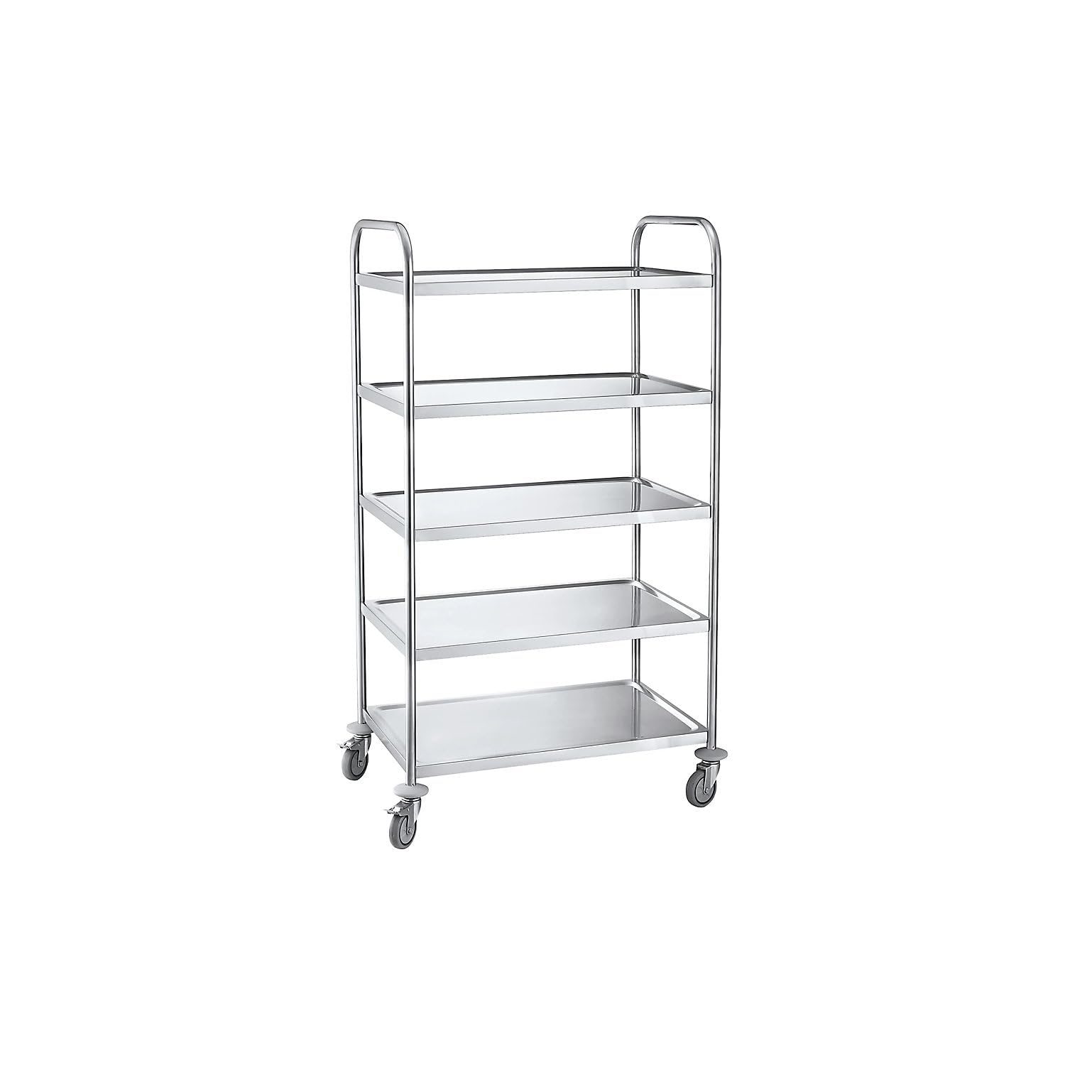 eurokraft basic | Carrello di servizio in acciaio inox | 5 ripiani, lungh x largh x alt 705 x 405 x 1300 mm