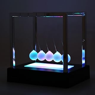 Newtons Cradle Balance Balls, LED Swinging Physics Science Pendulum Balls, Kinetic Ball Art in Motion Toy for Kids & Teacher, Perpetual Motion Device Desk Decorations for Home and Office