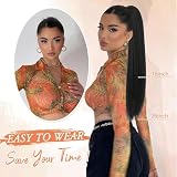 RUWISS Kucyk ze sznurkiem dla czarnych kobiet prosty kucyk Ponytail Yaki 40 cm gruby kucyk przedłużanie włosów syntetyczny kucyk klips czarny brązowy