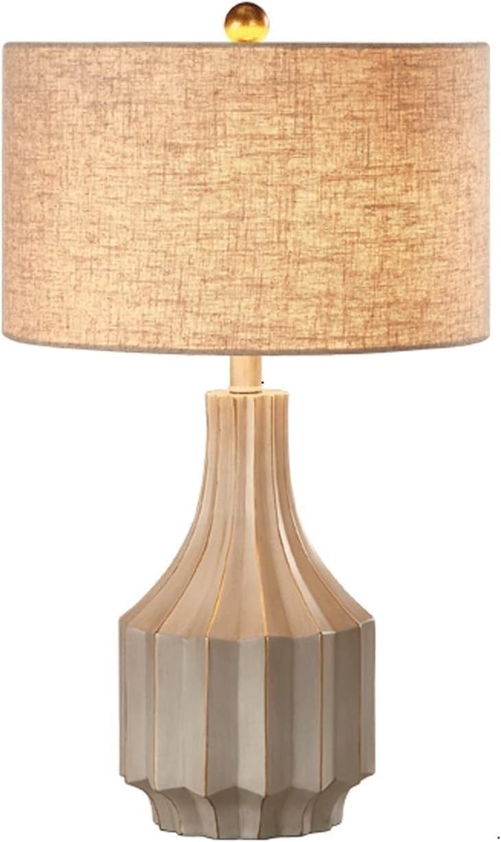 DFAEEKIYO Desk Lamp Retro Table Lamps Resin Bedside Fabric Lampshade Nordic Style Nightstand Home Office Restaurant
