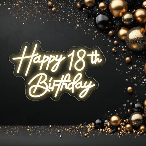 Image of Happy 18th Birthday Neon Sign For Birthday Party16.5 inch*10.5 inch Neon Happy Birthday Led Neon Light For Party Backdrop Wall Decor With Dimmable Switch Birthday Light Up Sign Birthday Gift